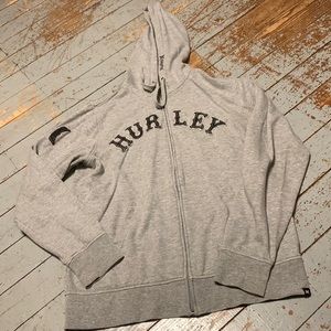Hurley Light Gray Zip-Up Hoodie with Black Lettering